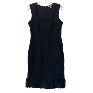 Banana Republic Black Sleeveless Dress Faux Fur Hem Sz 10